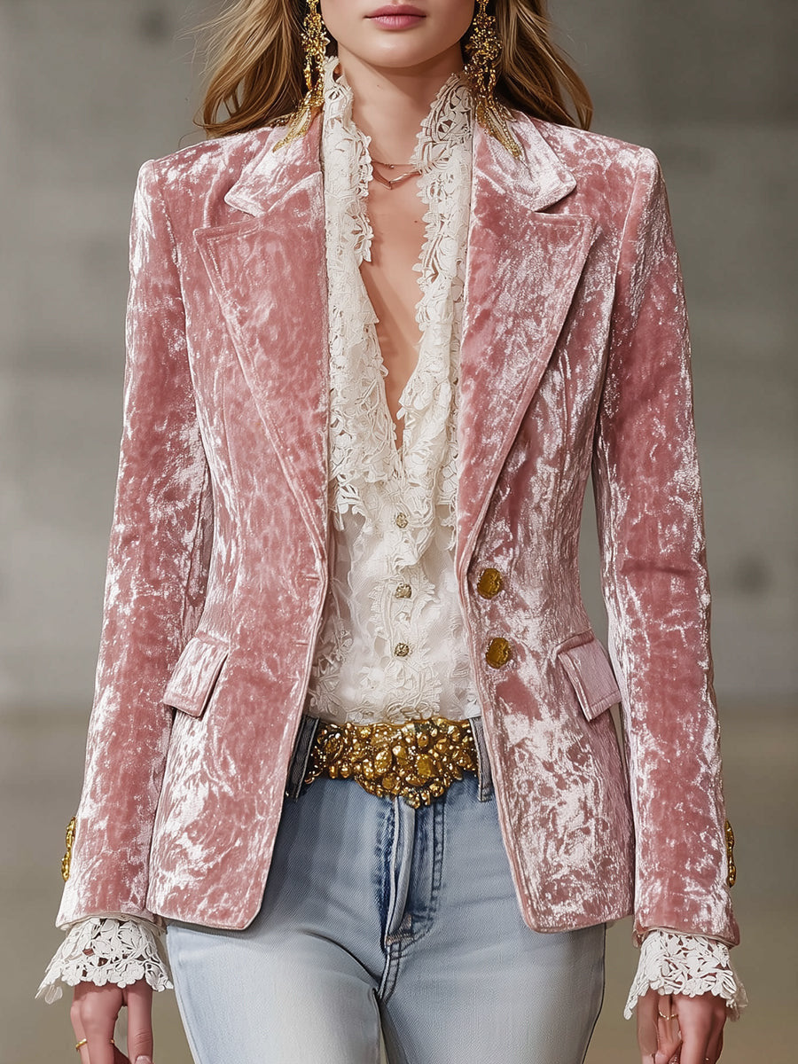 Women's autumn-winter slim-fit long-sleeved velvet blazer