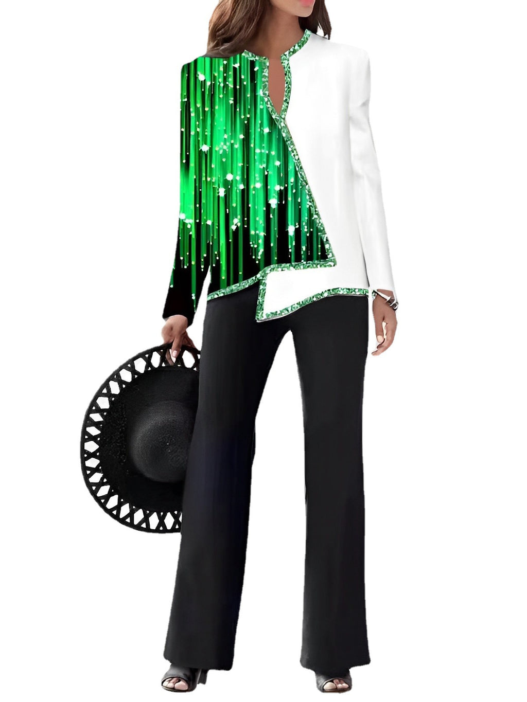 Completo da donna con camicia e pantaloni stampa digitale 3D