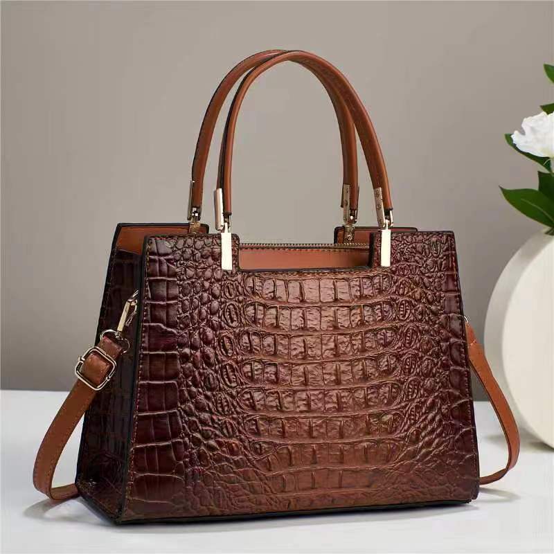Borsa a mano da donna casual alla moda con motivo coccodrillo, grande capacità
