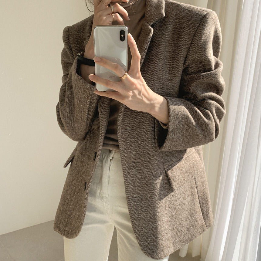 Ladies Fashion Temperament Retro Herringbone Blazer