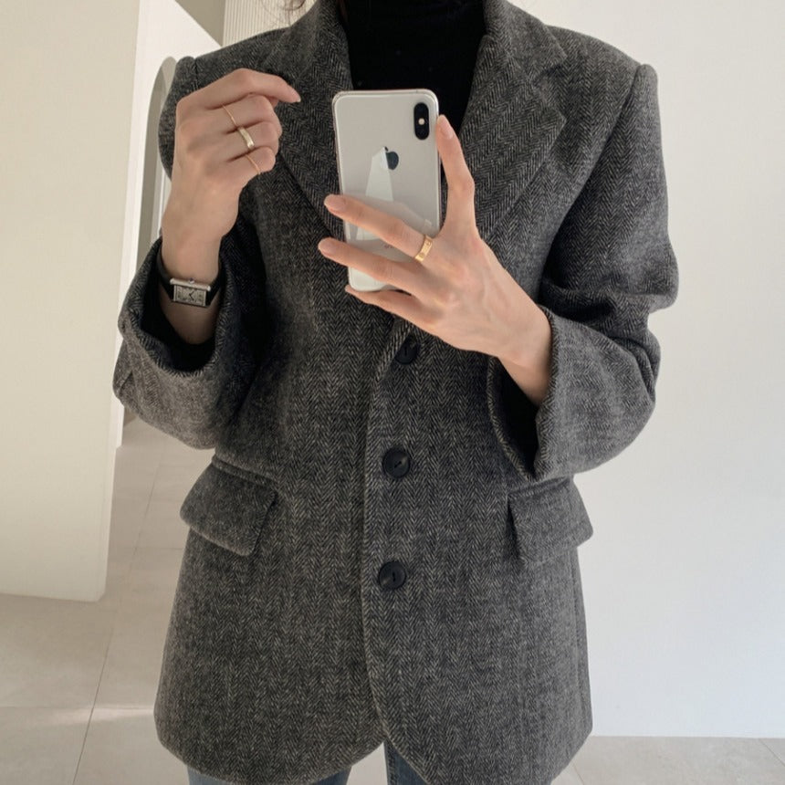 Ladies Fashion Temperament Retro Herringbone Blazer