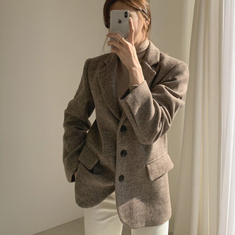 Ladies Fashion Temperament Retro Herringbone Blazer