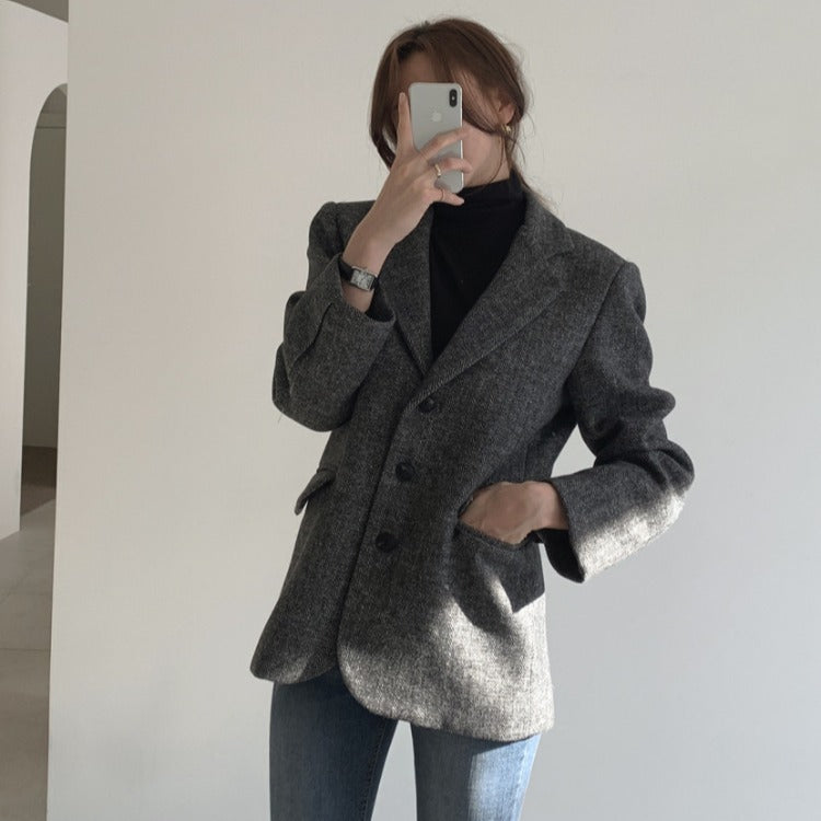 Ladies Fashion Temperament Retro Herringbone Blazer