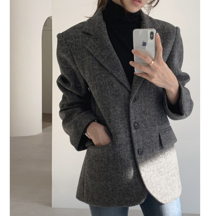 Ladies Fashion Temperament Retro Herringbone Blazer