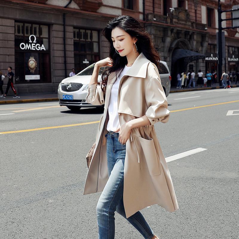 Women's Fashion Waist Thinner Mid Length Thin Coat