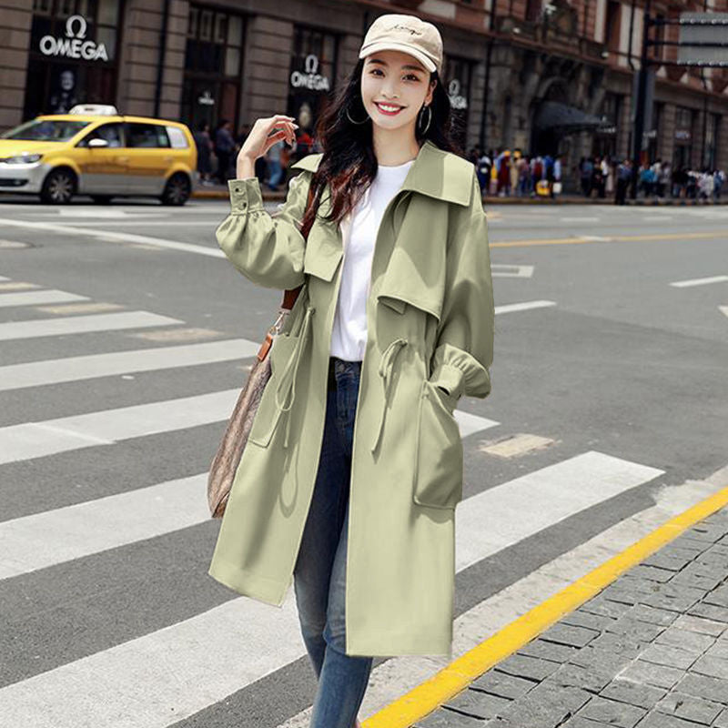 Women's Fashion Waist Thinner Mid Length Thin Coat