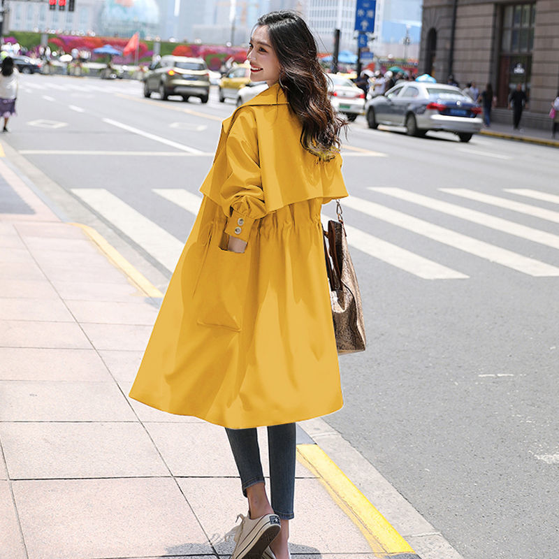 Women's Fashion Waist Thinner Mid Length Thin Coat