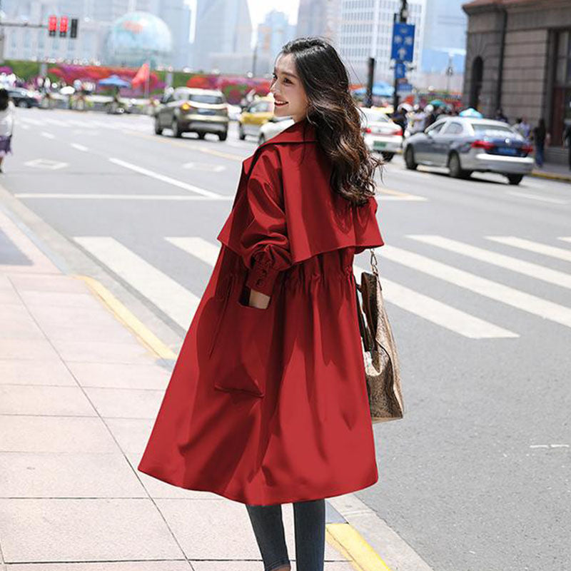 Women's Fashion Waist Thinner Mid Length Thin Coat