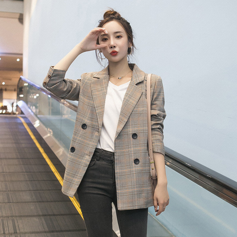 Spring New Versatile British Coat Temperament Goddess Fan Long Sleeve Suit Top Dress