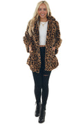 Stylish mid-length rabbit fur leopard print jacket