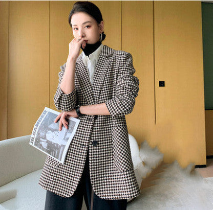 Women's Fashionable Houndstooth Wool Suit Jacket