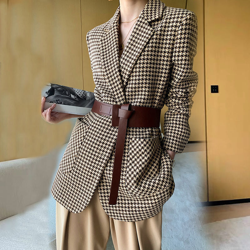 Women's Fashionable Houndstooth Wool Suit Jacket