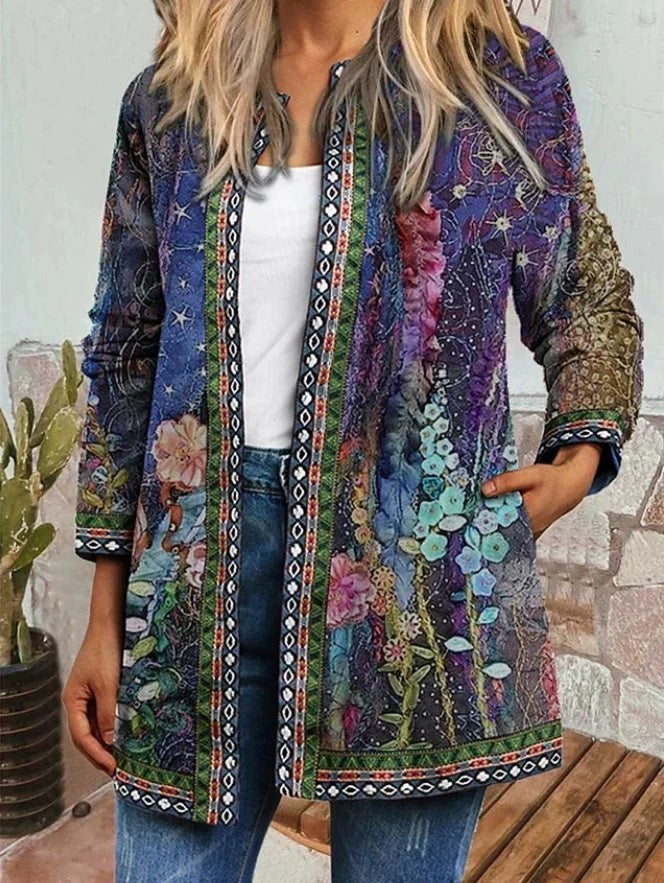 Retro Ethnic Style Printed Long-sleeve Sweatshirt Cardigan Jacket For Women