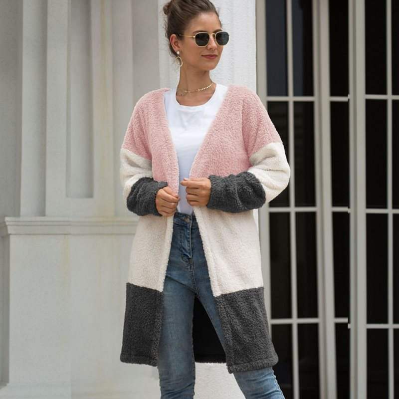 Three Color Female Splicing Wool Cardigan Coat