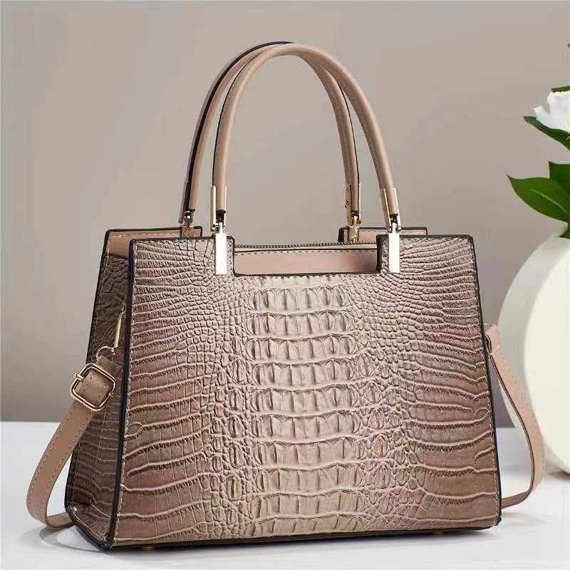 Borsa a mano da donna casual alla moda con motivo coccodrillo, grande capacità