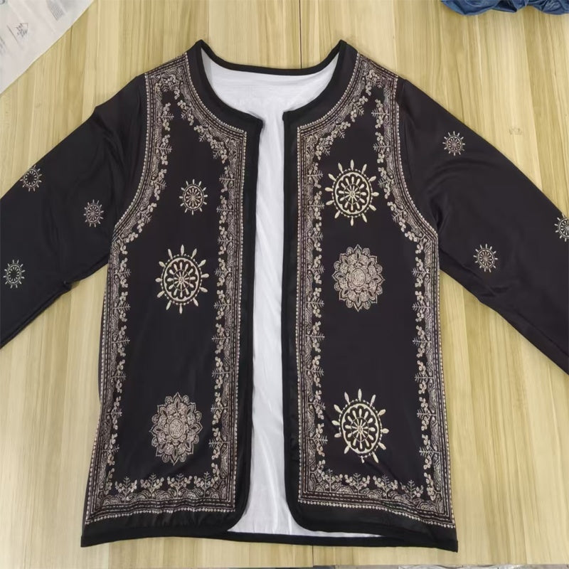Women's geometric print cardigan, long-sleeved knit coat with