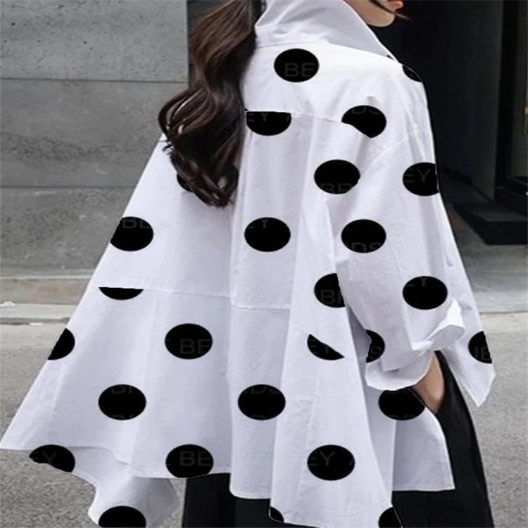 Camicia Bianca in Chiffon a Maniche Lunghe con Colletto a Pois per l'Ufficio