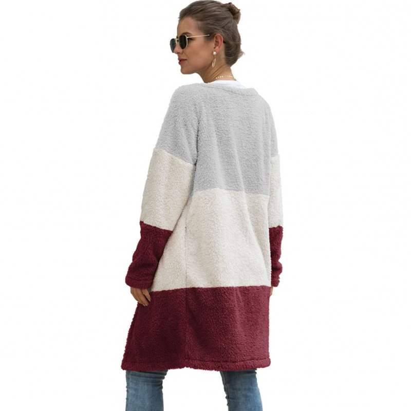 Three Color Female Splicing Wool Cardigan Coat