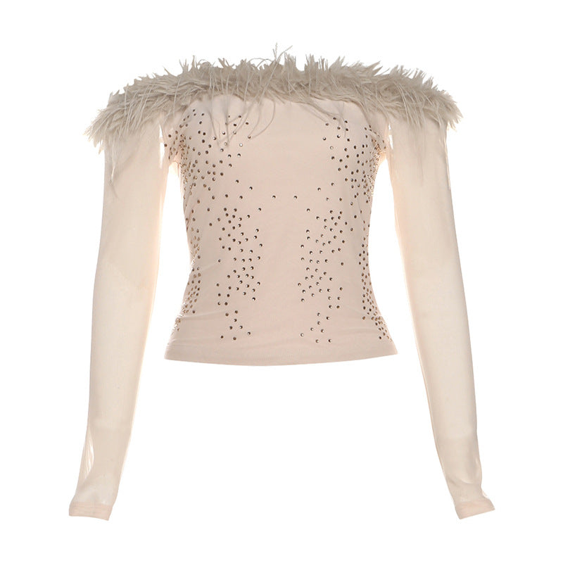 Women's long-sleeved jumper with fashionable neck stitching