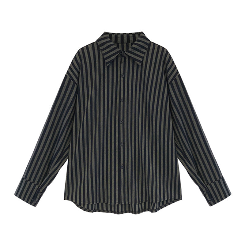 Retro Hong Kong-style Women's All-match Western Style Long-sleeved Striped Design Niche Student Shirt