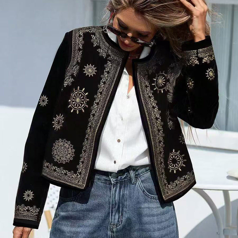 Women's geometric print cardigan, long-sleeved knit coat with