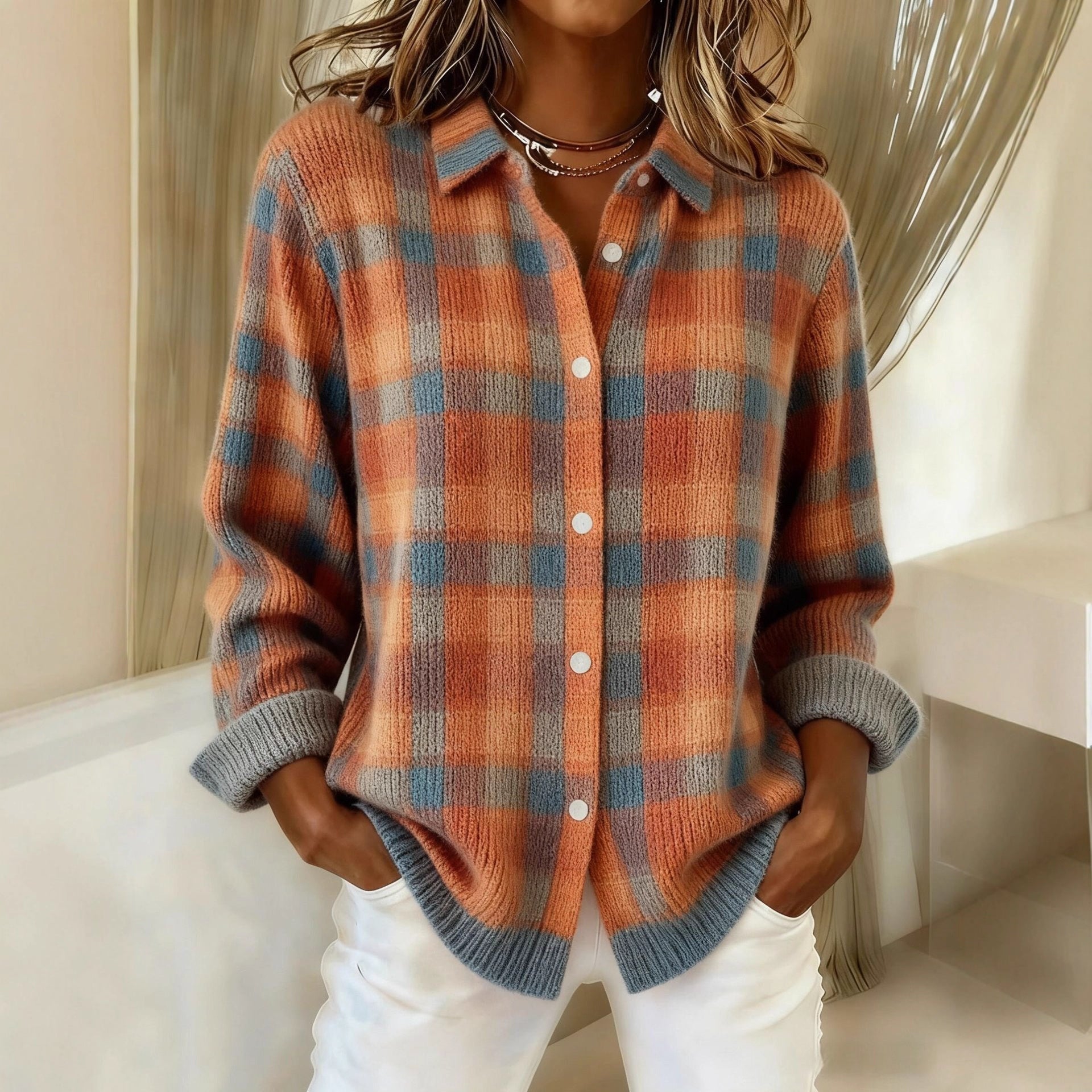 Women's Shirt Lapel Cardigan Top Solid Color