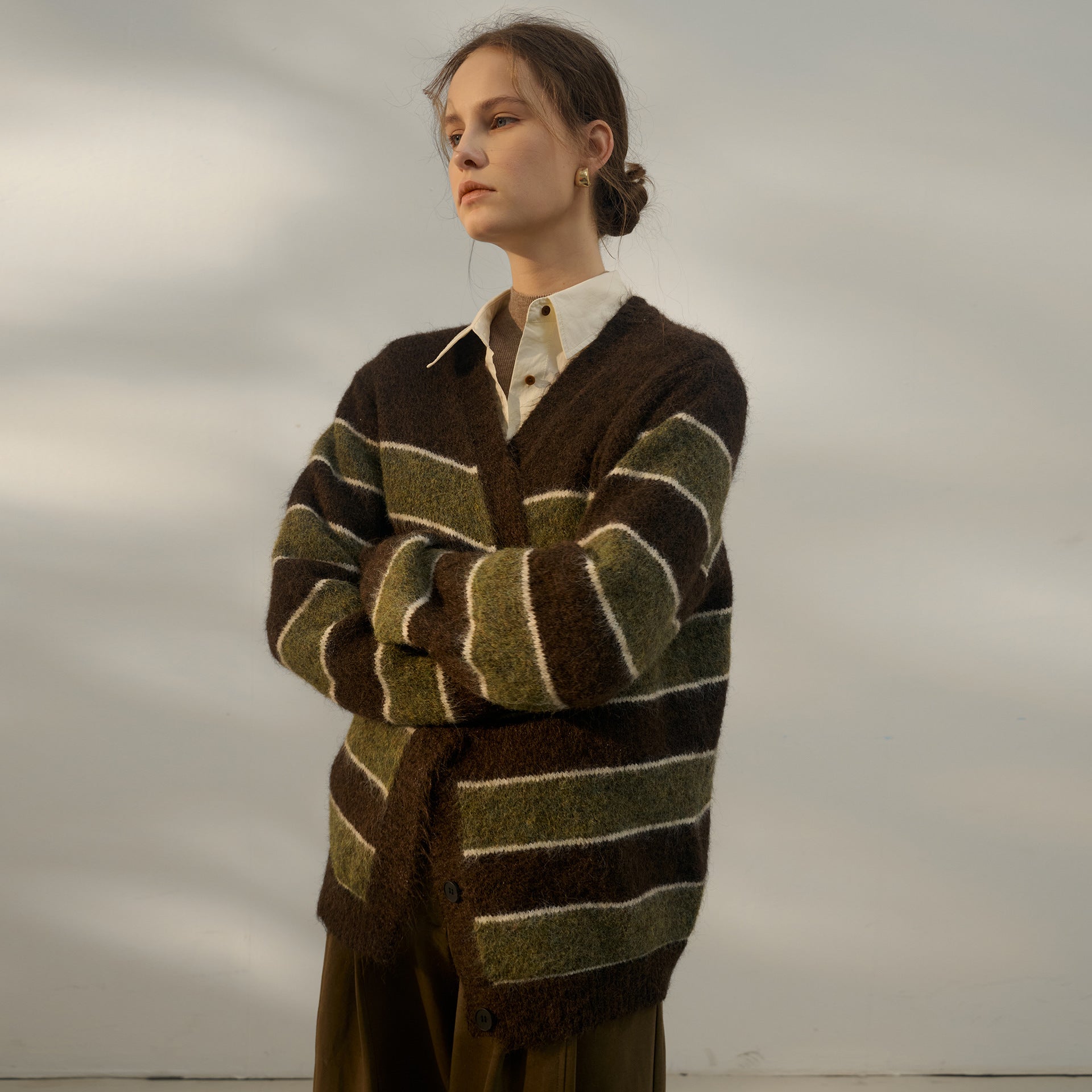 Retro Casual Striped Autumn Wool Women