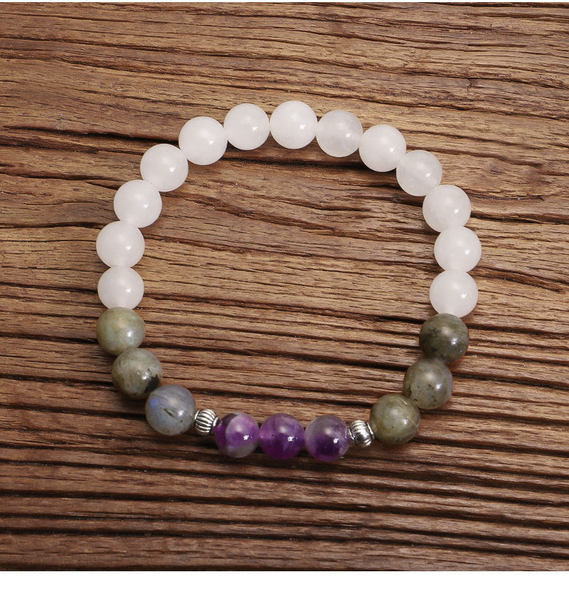 Bohemian necklace with 108 glittery beads and an amethyst lantern
