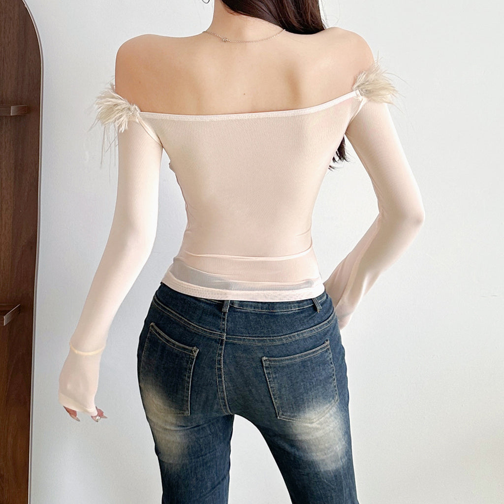 Women's long-sleeved jumper with fashionable neck stitching