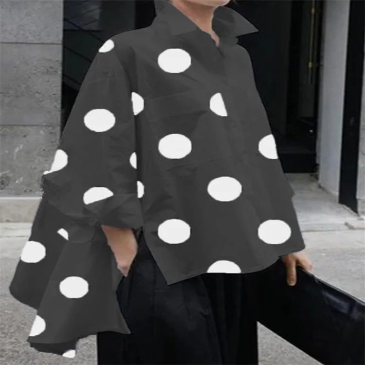 Camicia Bianca in Chiffon a Maniche Lunghe con Colletto a Pois per l'Ufficio
