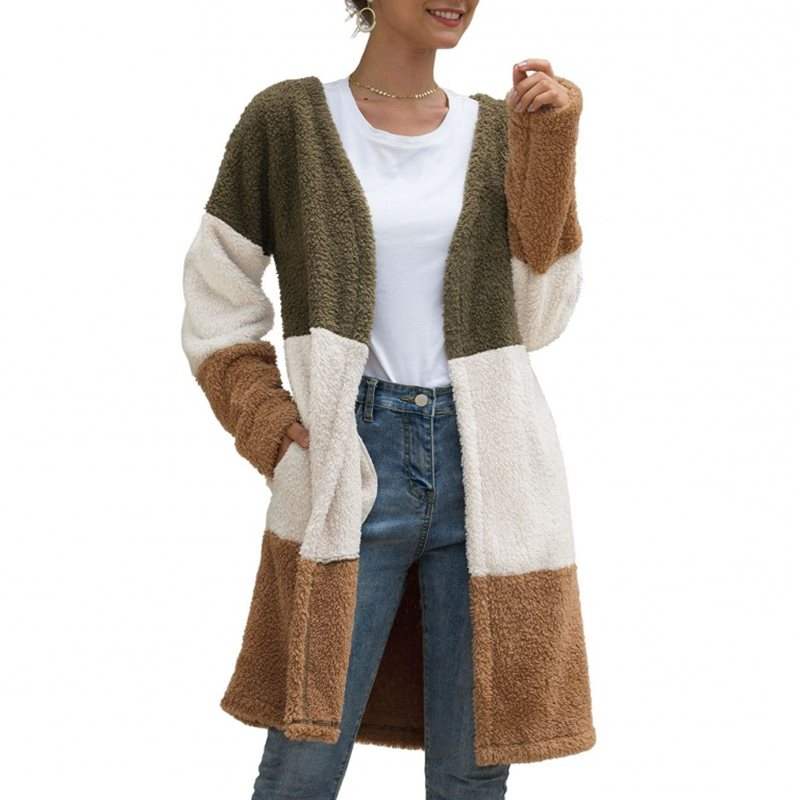 Three Color Female Splicing Wool Cardigan Coat
