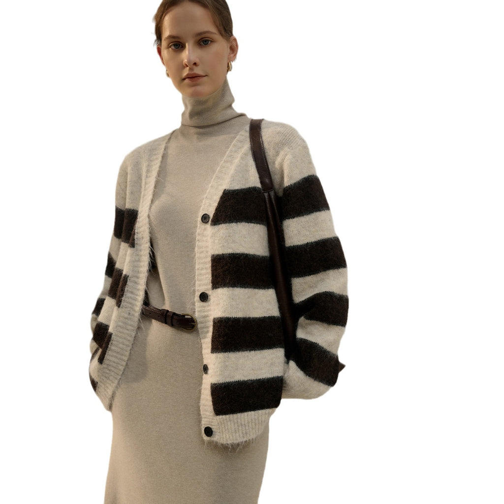 Retro Casual Striped Autumn Wool Women