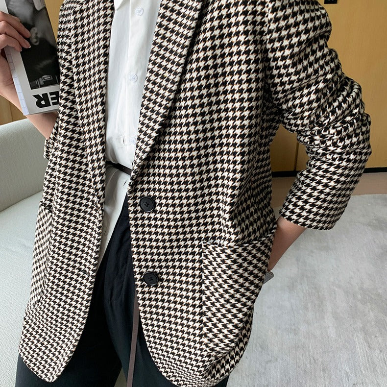 Women's Fashionable Houndstooth Wool Suit Jacket