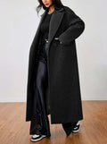 Cappotto lungo da donna in lana con risvolto e maniche lunghe