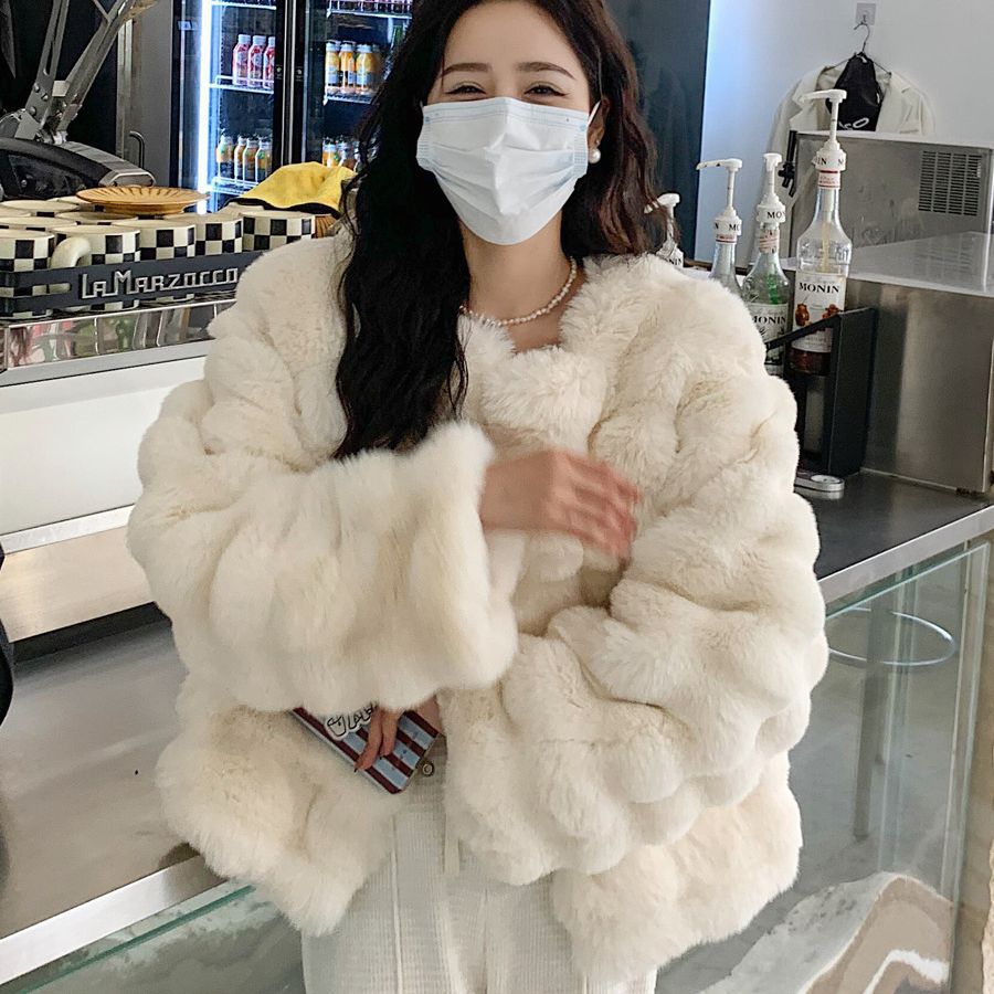 Environmental Protection Rabbit Fur Short Coat Women's Thickened Warm