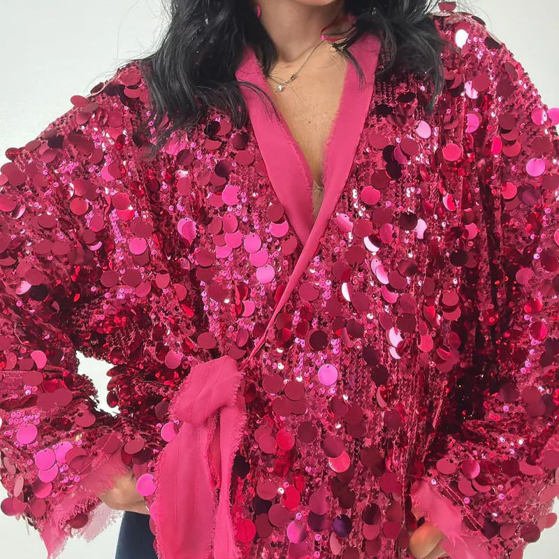 Stylish Solid Beaded Patchwork Jacket For Women