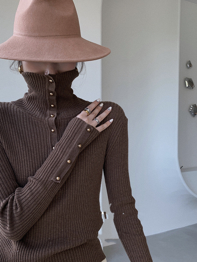 Maglione pullover a collo alto da donna in maglia sottile