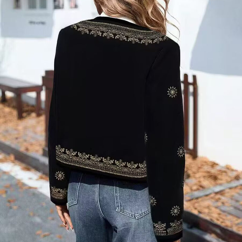 Women's geometric print cardigan, long-sleeved knit coat with