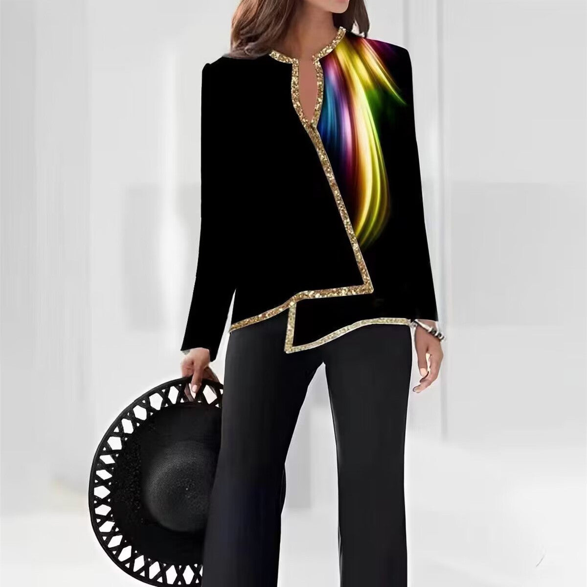 Completo da donna con camicia e pantaloni stampa digitale 3D