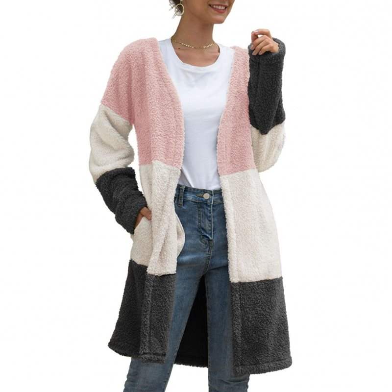 Three Color Female Splicing Wool Cardigan Coat
