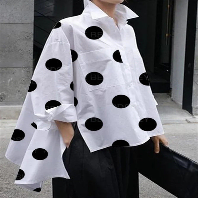 Camicia Bianca in Chiffon a Maniche Lunghe con Colletto a Pois per l'Ufficio