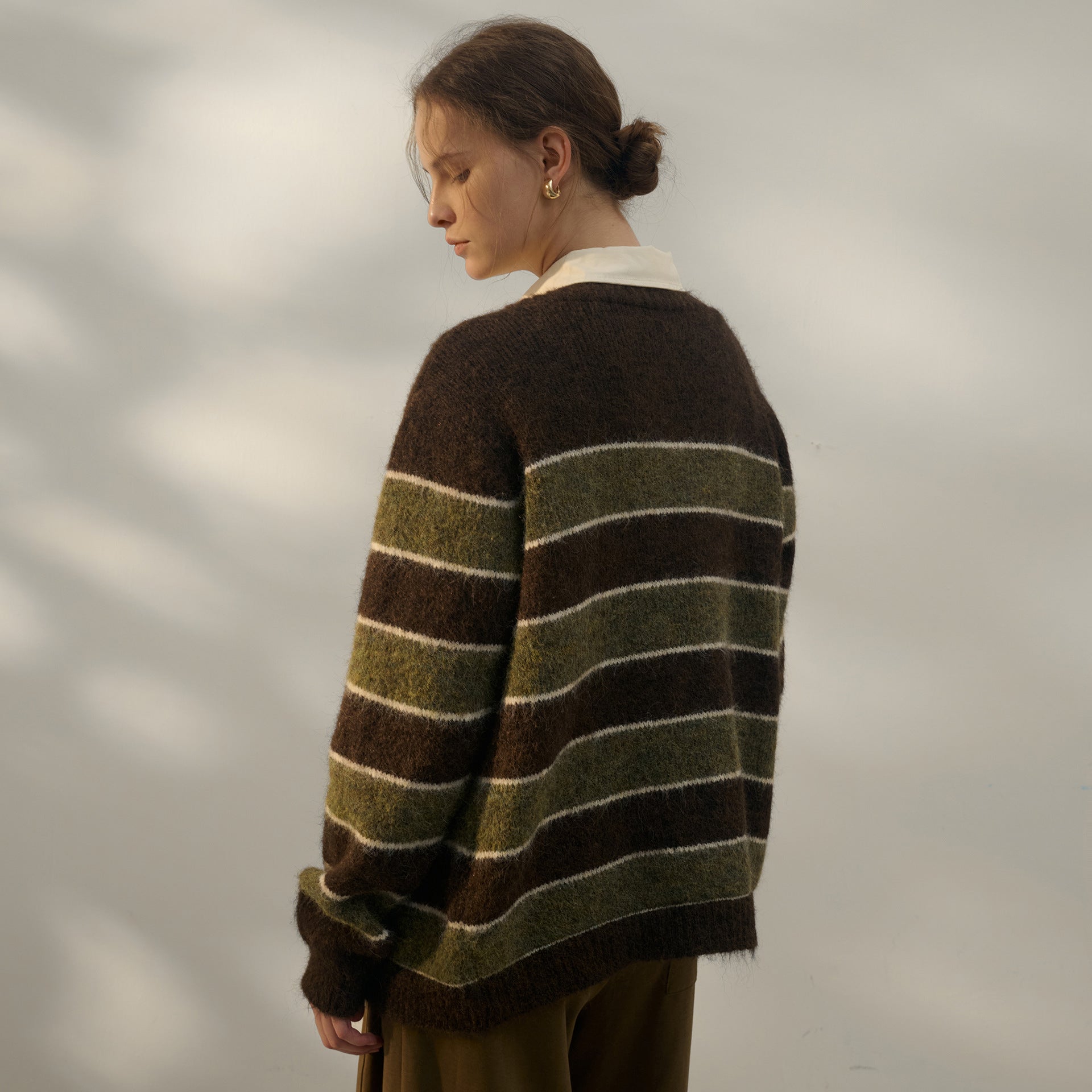 Retro Casual Striped Autumn Wool Women