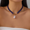 Collana da donna lavorata a mano con pietre naturali nere alla moda