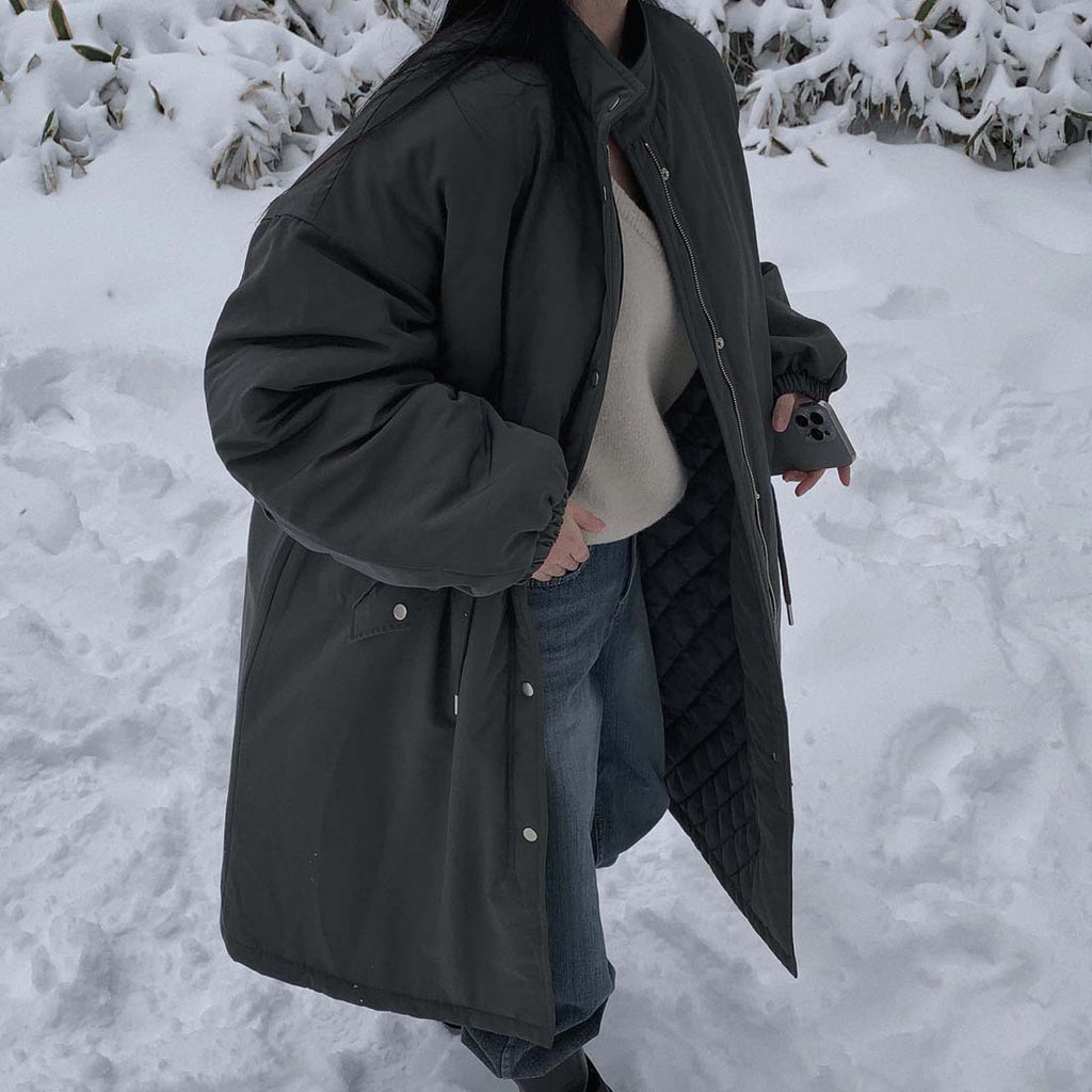 Parka invernale comodo da lavoro, ampio, con coulisse, colletto alla coreana e imbottitura in cotone