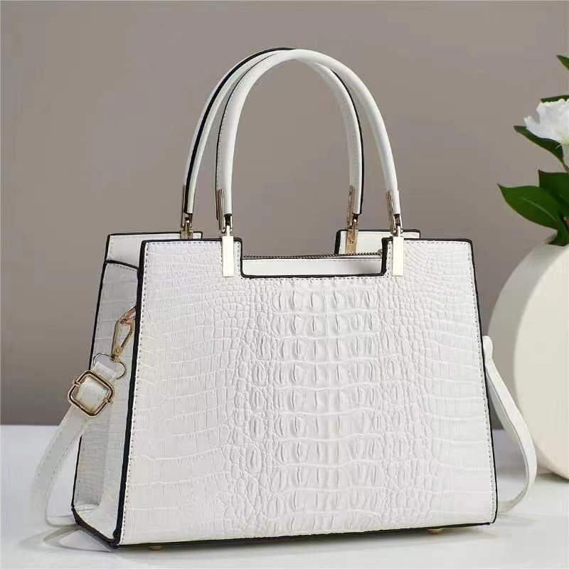 Borsa a mano da donna casual alla moda con motivo coccodrillo, grande capacità