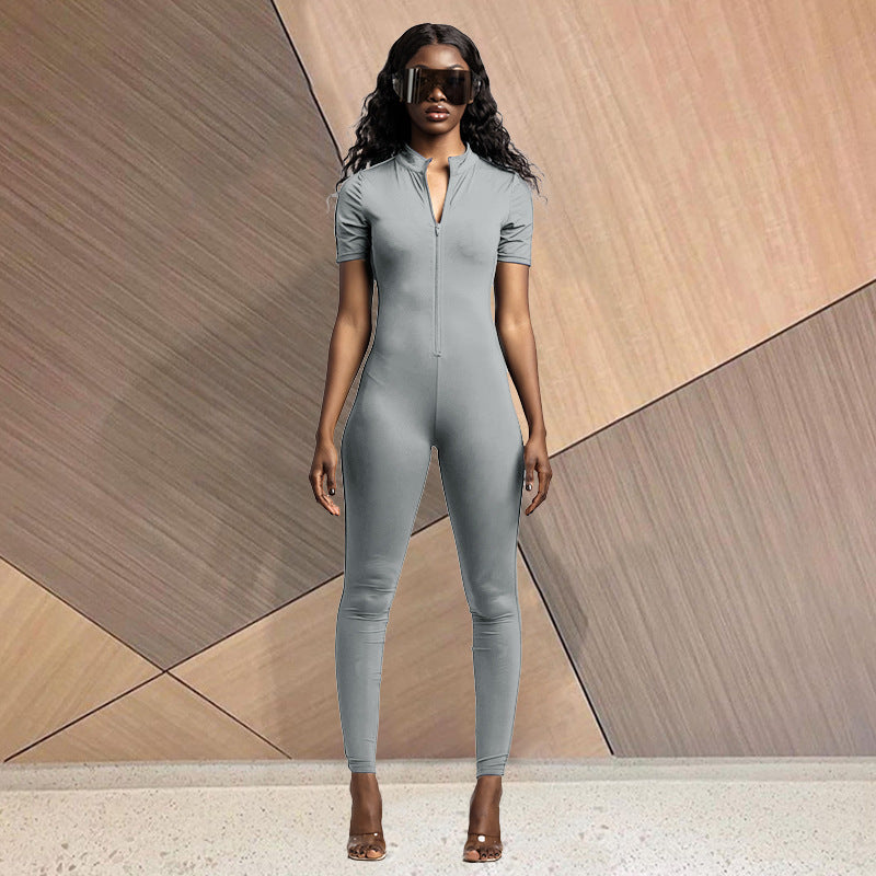European And American Women's New Fashion Casual Sports Solid Color Jumpsuit