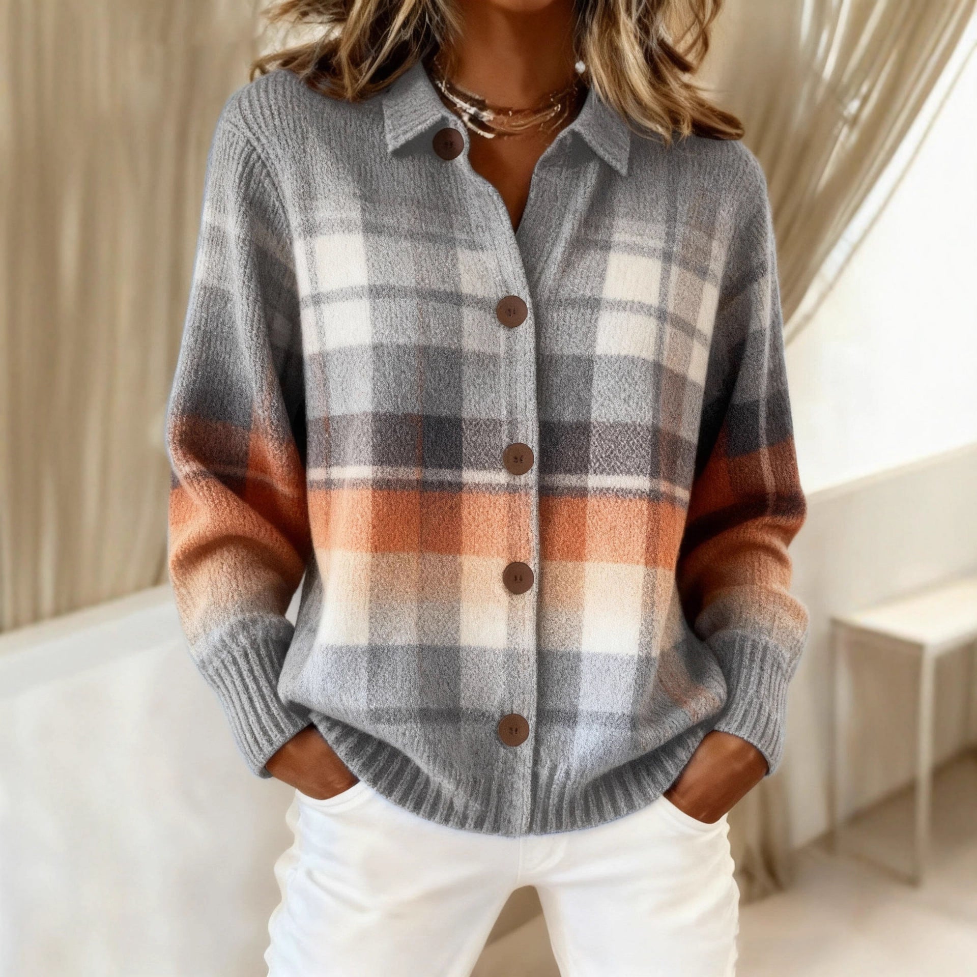 Women's Shirt Lapel Cardigan Top Solid Color
