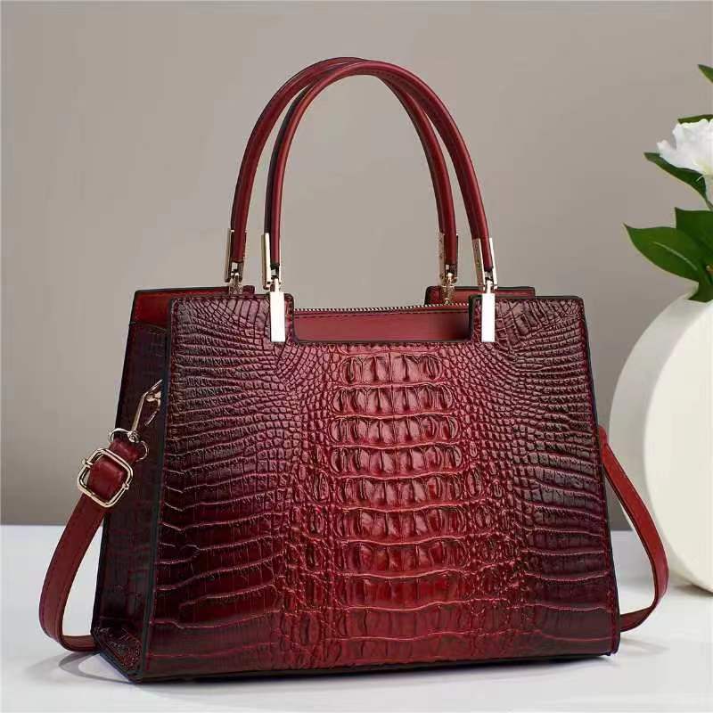 Borsa a mano da donna casual alla moda con motivo coccodrillo, grande capacità
