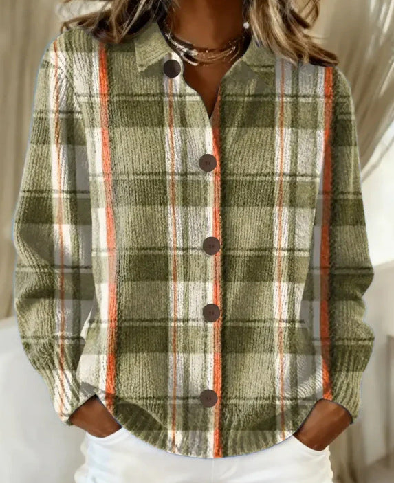 Women's Shirt Lapel Cardigan Top Solid Color