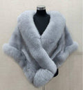 Cappotto Cappa di Pelliccia di Volpe e Visone Imita per Abito Taglie Forti